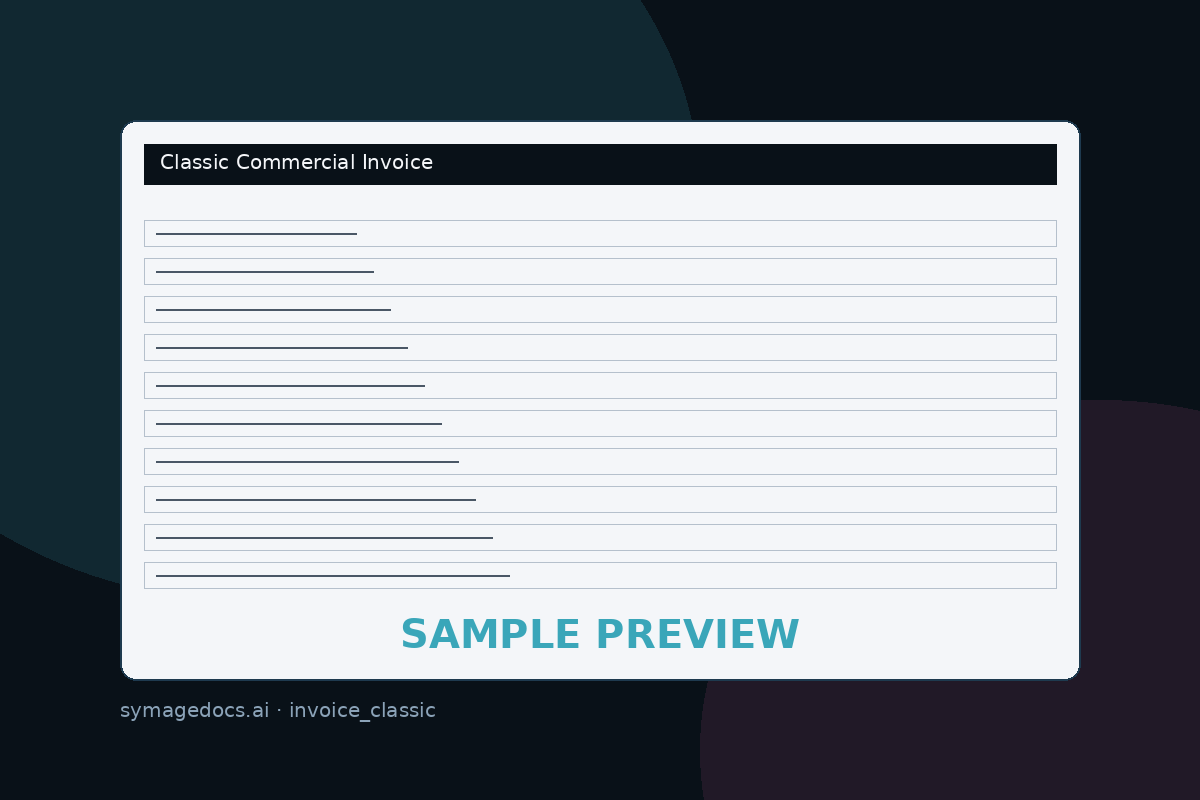Rendered Classic Commercial Invoice page — training input for Donut